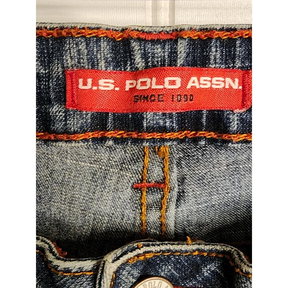US Polo Assn Womens‎ Jeans Size 15/16  Blue Denim Flare Leg Button Zip Closure